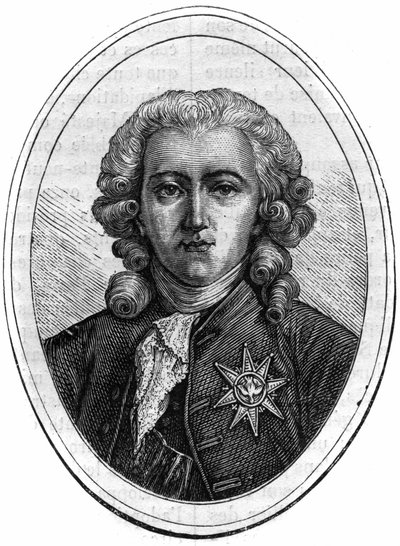 Ritratto di Charles Alexandre de Calonne, politico francese sotto Luigi XVI (1734-1802), controllore finanziario. Incisione in 