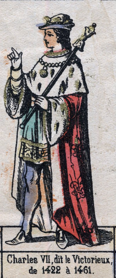Ritratto di Carlo VII di Francia, noto come Carlo il Vittorioso o Carlo il Bene Servito (1403-1461) (dinastia dei Capetingi). Illustrazione fine XIX secolo da French School