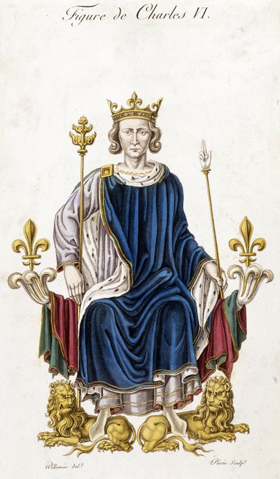 Ritratto di Carlo VI sul suo trono - incisione XIX secolo da French School