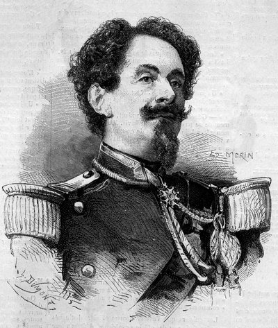 Ritratto di Charles Victor Frebault (Generale Frebault) (1813-1888), Governatore di Guadalupa. Incisione in "Le Monde Illustré" n.148 dell