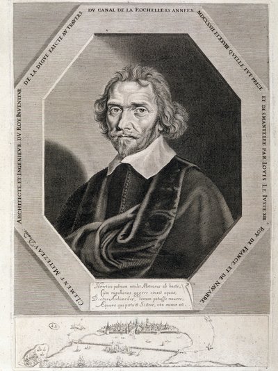 Ritratto di Clement Metezeau, architetto e ingegnere del re, inventore della diga attraverso il canale di La Rochelle, anni 1627-28 da French School