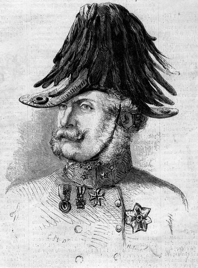 Ritratto del conte Ferencz Gyulai (1797-1868), feldmaresciallo luogotenente comandante delle truppe austriache nelle province lombarde. Incisione in 