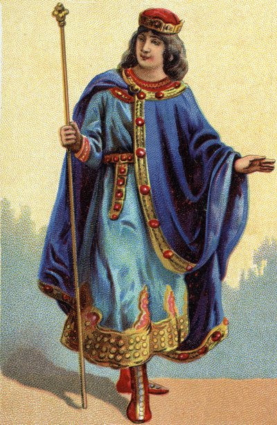Ritratto di Dagoberto II, re dei Franchi dal 711 al 716. Cromolitografia intorno al 1890 da French School