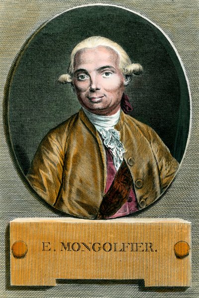 Ritratto di Etienne de Montgolfier (1745 - 1799), inventore della mongolfiera. Incisione del XVIII secolo. Collezione privata. da French School