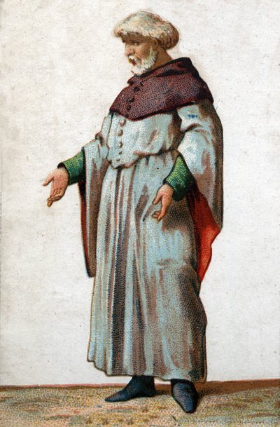 Ritratto di Eustache de Saint Pierre, il più noto dei sei borghesi di Calais. Cromolitografia della fine del XIX secolo da French School
