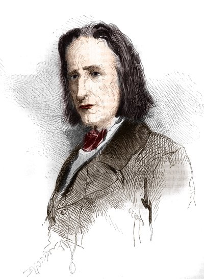 Ritratto di Franz Liszt, compositore e pianista ungherese. Incisione del 1865-1866 da French School