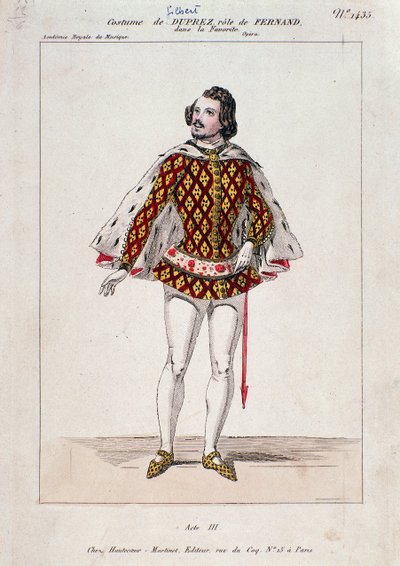 Ritratto di Gilbert Duprez, tenore e compositore francese in "La Favorite" di Gaetano Donizetti da French School