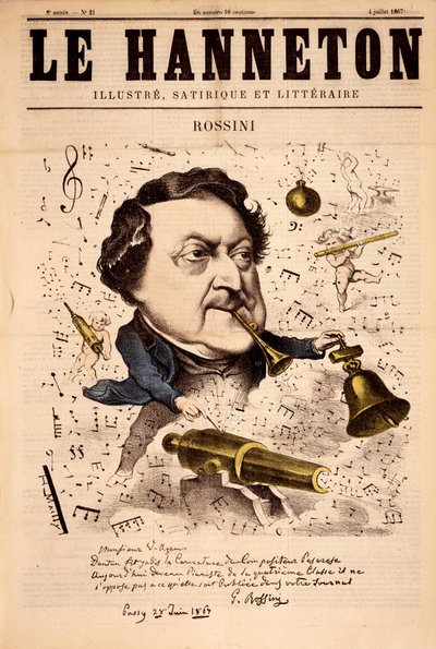 Ritratto di Gioacchino Rossini (1792-1868) - in "Le Hanneton" del 04/07/1867 da French School
