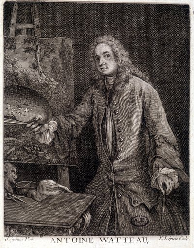 Ritratto di Jean Antoine Watteau (1684-1721), pittore francese - incisione da French School