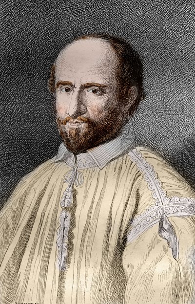 Ritratto di Jean Duvergier de Hauranne, Abate di Saint-Cyran, religioso e teologo francese giansenista, incisione da 