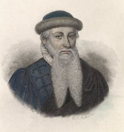 Ritratto di Johannes Gensfleisch detto Gutenberg (1394/99-1468), tipografo tedesco. In "Portraits of Useful Men" da French School