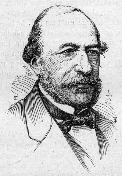 Ritratto di Joseph Autran (1813-1877), poeta e accademico francese. Incisione in "Le Monde Illustré" n.883 del 14 marzo 1874 da French School