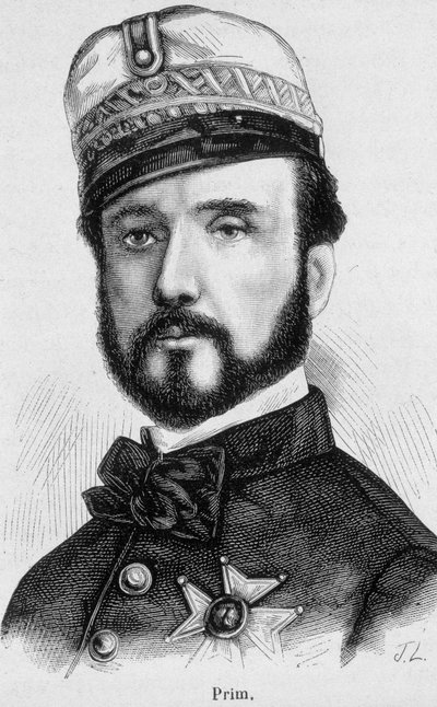 Ritratto di Juan Prim y Prats, generale e politico spagnolo (1814 - 1870) - in "The History of France" di Henri Martin da French School
