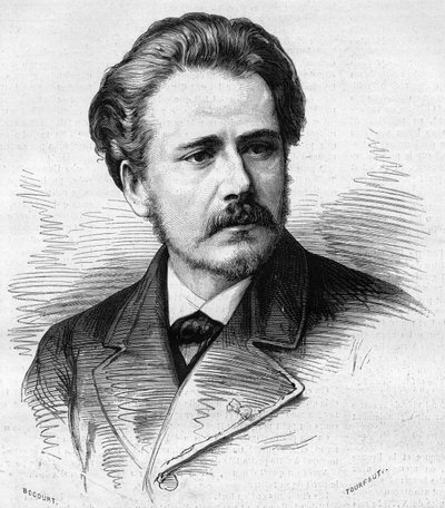 Ritratto di Jules Massenet (1842-1912), compositore francese. Incisione in "Le Monde Illustré" n.1047 del 5 maggio 1877 da French School