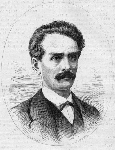 Ritratto di Jules Poncet (1838-1873), esploratore francese, fratello di Ambroise Poncet. Incisione in 