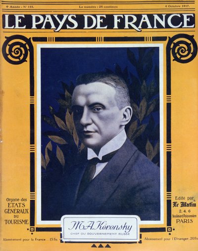 Ritratto di Kerensky, copertina della rivista francese Le Pays de France, 4 ottobre 1917 da French School