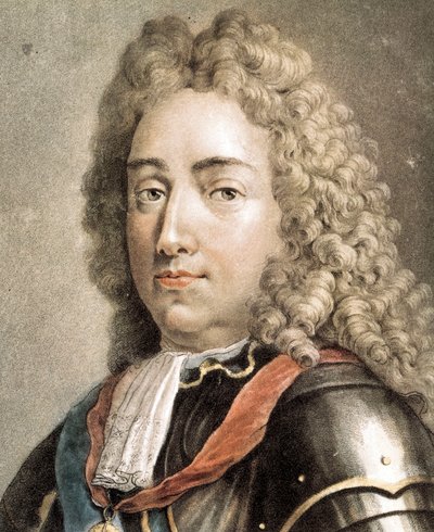 Ritratto di Louis-Joseph di Borbone, Duca di Vendome, incisione a colori da French School
