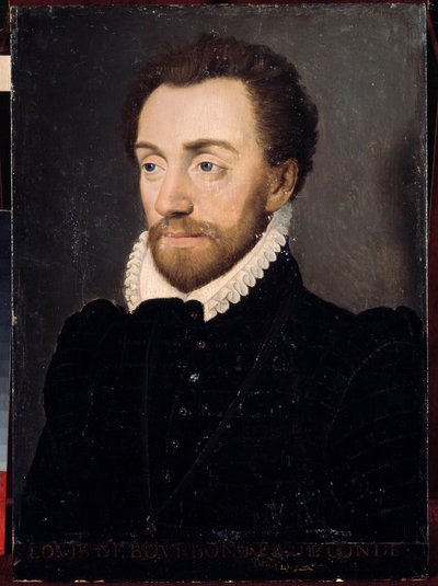 Ritratto di Luigi I di Borbone, primo Principe di Condé (Bourbon-Condé) (1530-1569) nel 1561. Dipinto della scuola francese del XVI secolo. Dim. 0,32x0,23m. Versailles, Castelli di Versailles e Trianon da French School