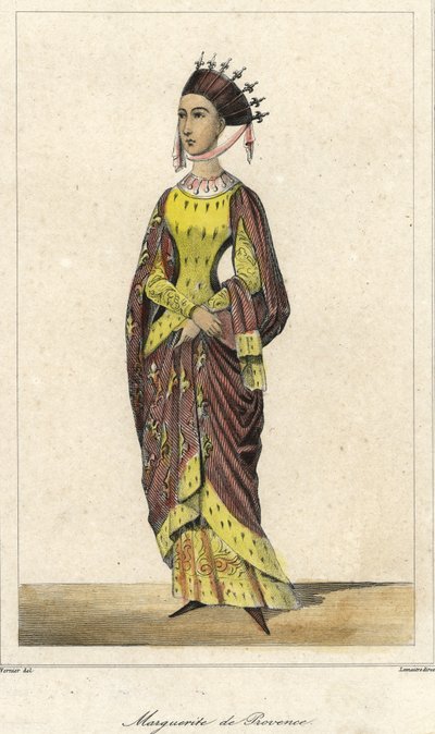 Ritratto di Margherita di Provenza (1221 - 1295), Regina di Francia, moglie di Luigi IX. Incisione XIX secolo da French School
