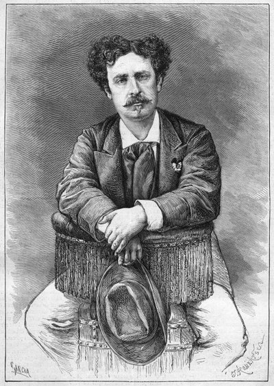 Ritratto di Mariano Fortuny (1838-1874), pittore spagnolo. Incisione in 