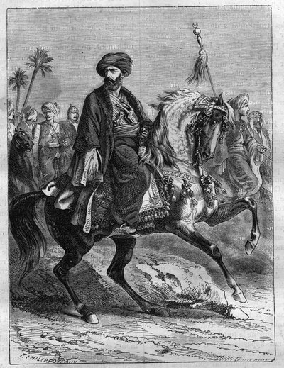 Ritratto di Mourad Bey (1750-1801), capo Mamelucco - Incisione del 1865 in "Histoire du Consulat et de l