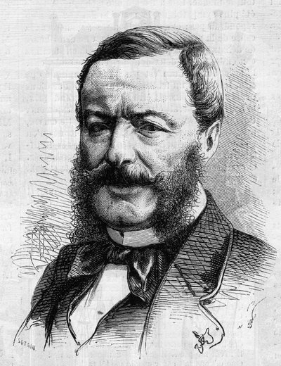 Ritratto di Nestor Roqueplan (1804-1870), scrittore, giornalista e amministratore di teatri francesi. Incisione in "Le Monde Illustré" n. 681 del 30 aprile da French School