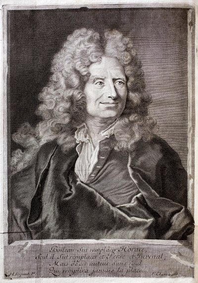 Ritratto di Nicolas Boileau, noto anche come Boileau Despreaux (Boileau-Despreaux) (1636-1711) poeta, scrittore. Incisione per illustrare le Opere di M. Boileau Despreaux, con illuminazioni storiche, Volume 1, edizione Fabre et Barillot da French School