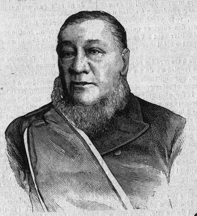 Ritratto di Paul Kruger (Stephanus Johannes Paulus Kruger) (1825-1904), Presidente della Repubblica del Transvaal in Sudafrica. Incisione in 