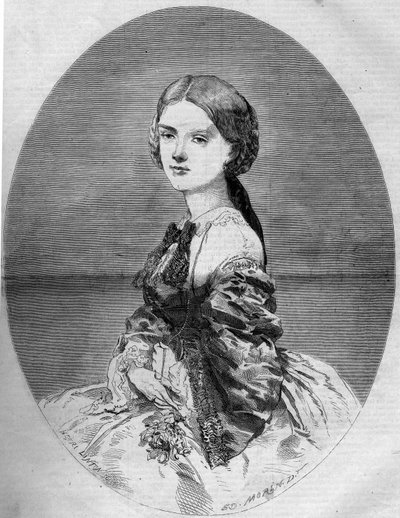 Ritratto della Principessa Clotilde di Savoia (1843-1911), futura moglie del Principe Napoleone (1822-1891). Incisione in 