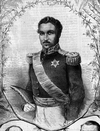 Ritratto di Radama II (1829-1863), Re del Madagascar. Incisione in 