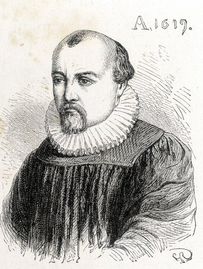 Ritratto di Solomon de Caus (1576-1624), fisico francese - in "Album of Science; illustrious scholars; Great Discoveries" 1896 da French School