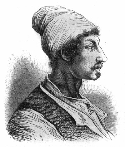 Ritratto di Tommaso Aniello, noto come Masaniello (1622-1647), pescatore napoletano, capo della rivolta contro gli spagnoli a Napoli nel 1647. Incisione del 1852 da French School