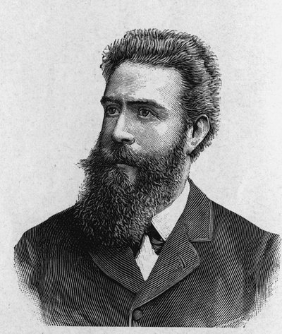 Ritratto di Wilhelm Conrad Röntgen (1845 - 1923) - in "Album della Scienza; illustri scienziati; Grandi scoperte" 1896 da French School