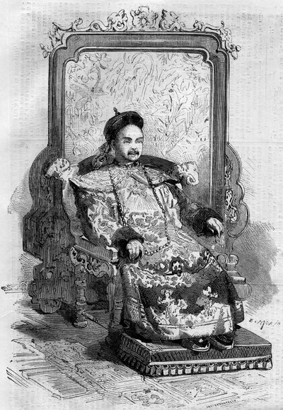 Ritratto di Xianfeng, imperatore della Cina della dinastia Qing. Incisione in "Le Monde Illustré" n.199 del 2 febbraio da French School