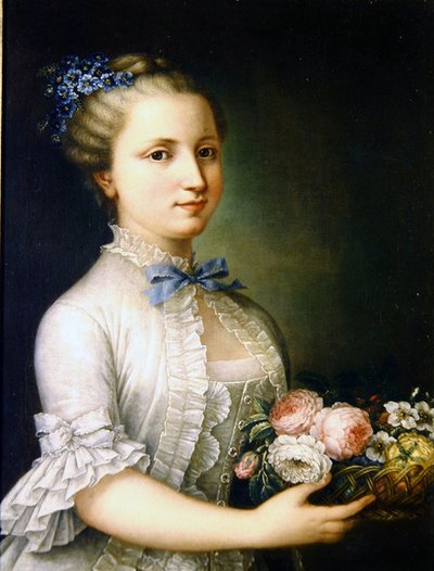 Ritratto di una signora con fiori da French School