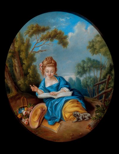 Ritratto di una ragazza che legge. Scuola francese del 18° secolo. Coll. Part. da French School