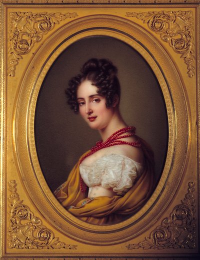 Ritratto di una giovane donna con una collana rossa. Dipinto anonimo della scuola francese da French School