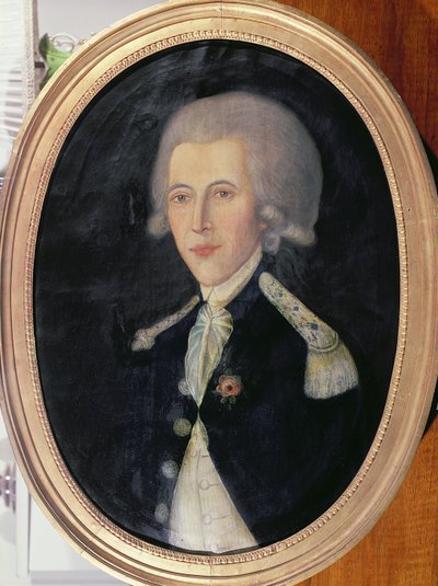 Ritratto di un tenente sconosciuto di stanza nel territorio francese di Santo Domingo, fine XVIII secolo da French School