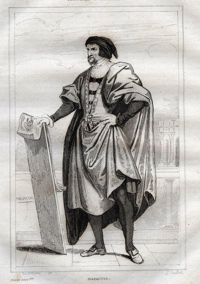 Ritratto del pittore italiano Masaccio (Tommaso di Giovanni Cassai) (1401-1428) - Incisione da 