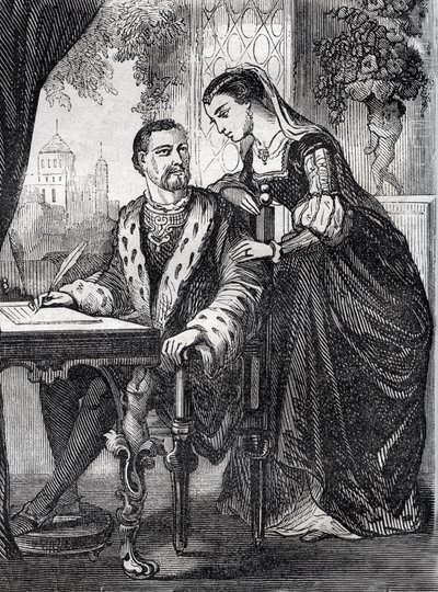 Ritratto del re di Francia Enrico II (1519-1559) e Diane de Poitiers (1499-1566) - incisione da French School