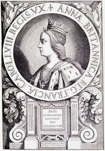 Ritratto della regina di Francia Anna di Bretagna (1477-1514). Incisione da 