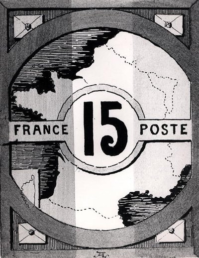 Francobollo raffigurante una mappa della Francia, fine XIX secolo da French School