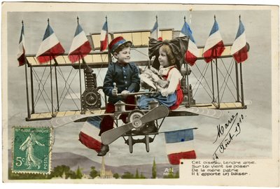 Cartolina: Questo tenero amico uccello viene da te per chiedere della madrepatria, ti porta un bacio, 24 agosto da French School