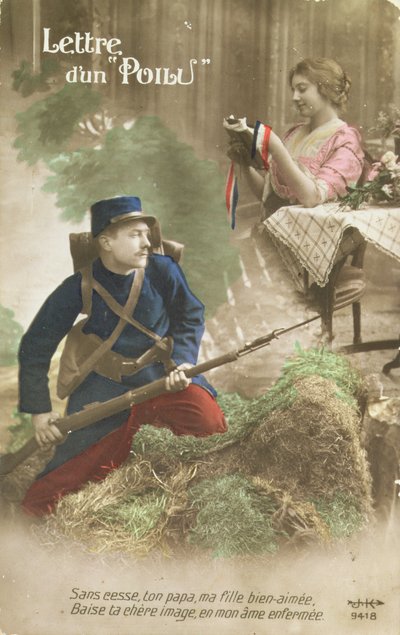 Cartolina raffigurante una lettera di un Poilu, 1914-18 da French School