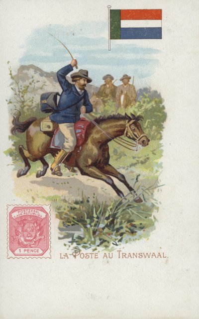 Cartolina raffigurante un postino a cavallo nel Transvaal da French School