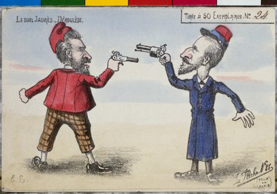 Cartolina del duello tra Paul Deroulede e Jean Jaures, dicembre 1904 da French School