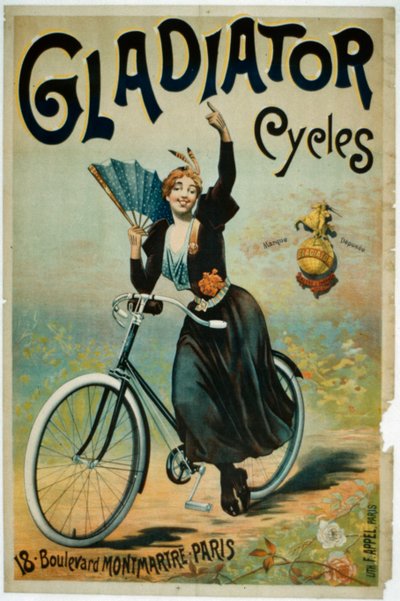 Poster pubblicitario per Gladiator Cycles, Boulevard Montmartre, Parigi da French School