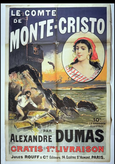 Poster pubblicitario di Le Comte de Monte Cristo di Alexandre Dumas Padre (1802-70) da French School