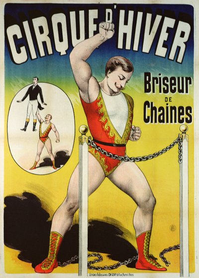 Poster pubblicitario per un uomo forte al Cirque d