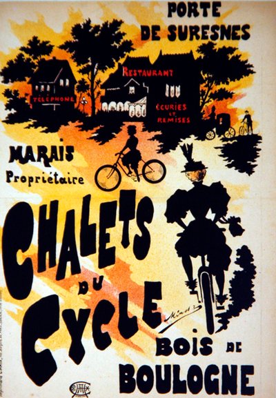 Poster pubblicitario per i Chalets du Cycle, Bois de Boulogne, vicino alla Porte de Suresnes da French School